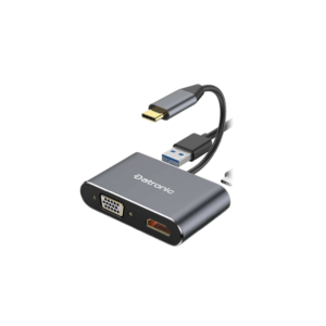 Datronic USB‑C 4‑in‑1 HDMI & VGA Dual Display Multiport Adapter with 100W PD