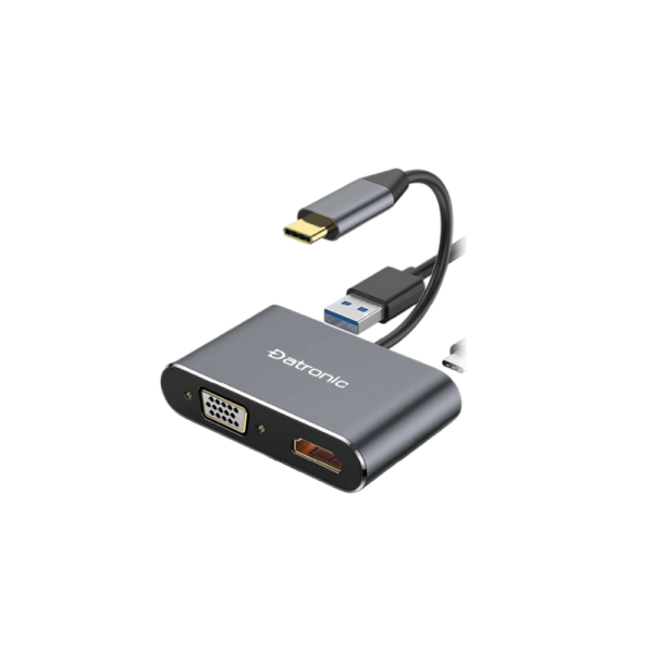 Datronic USB‑C 4‑in‑1 HDMI & VGA Dual Display Multiport Adapter with 100W PD