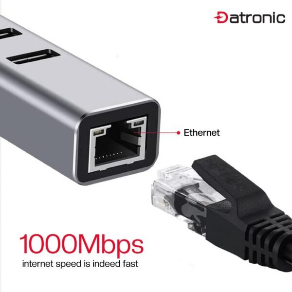 Datronic USB 3.0 to RJ45 Gigabit Ethernet Adapter with 3‑Port USB Hub